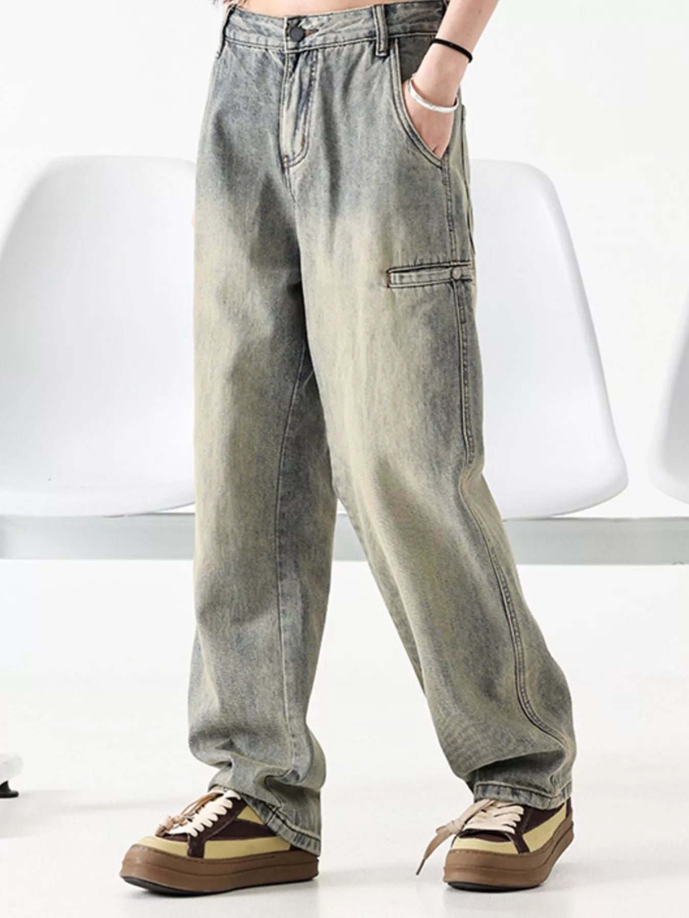 Vintage Wash Loose Fit Jeans in Air Force Blue for Men