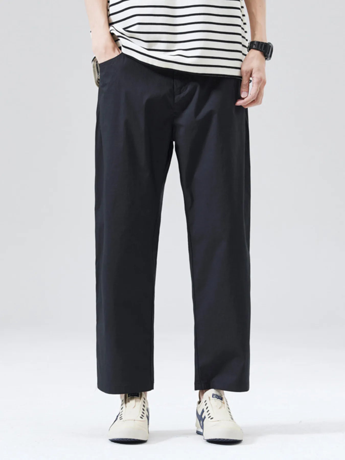 Wide-Leg Casual Pants Plus Size in Black for Men