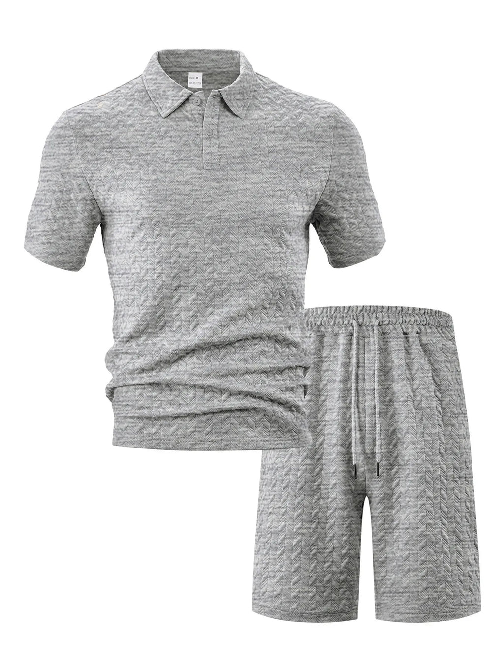 Textured Polo Shirt and Shorts Set Plus Size in White for Men