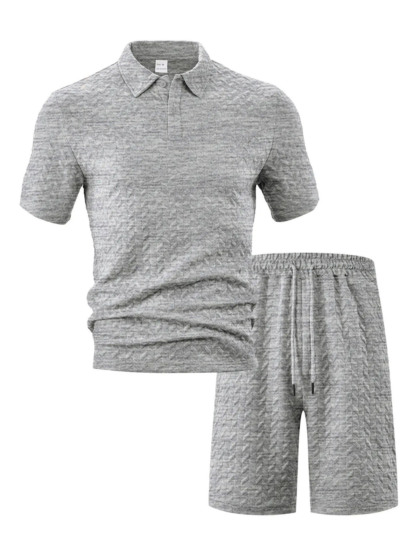 Textured Polo Shirt and Shorts Set Plus Size in White for Men