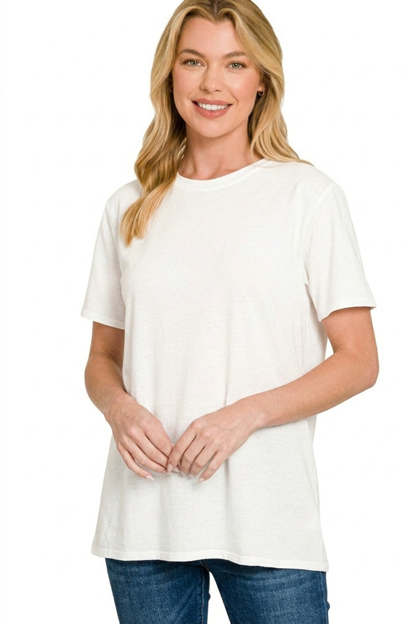 Cotton Boyfriend Round Neck Tee in White for Women