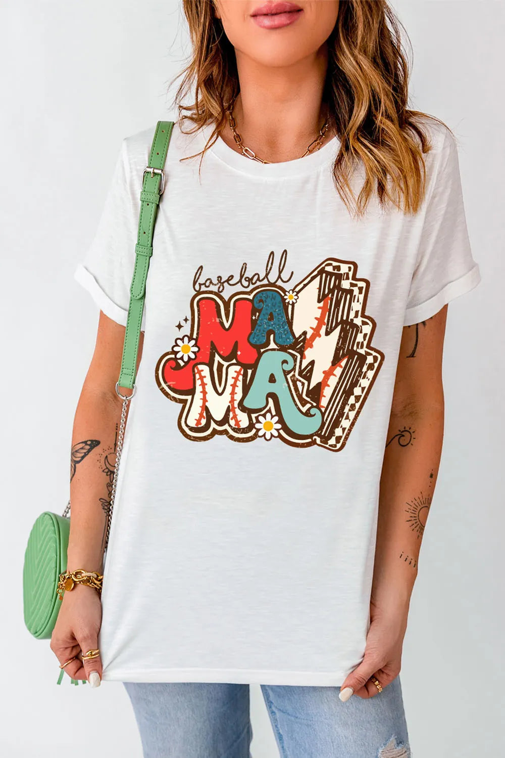Letter Graphic Round Neck Short Sleeve T-Shirt in Classic in White for Women