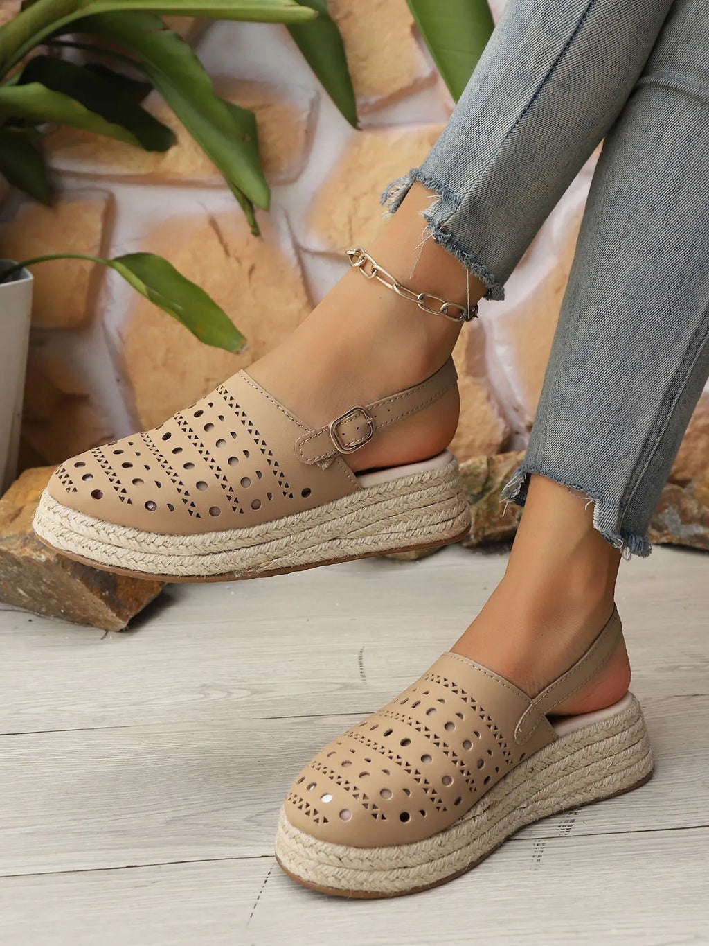 Hollow Out Platform Sandals in Beige for Women