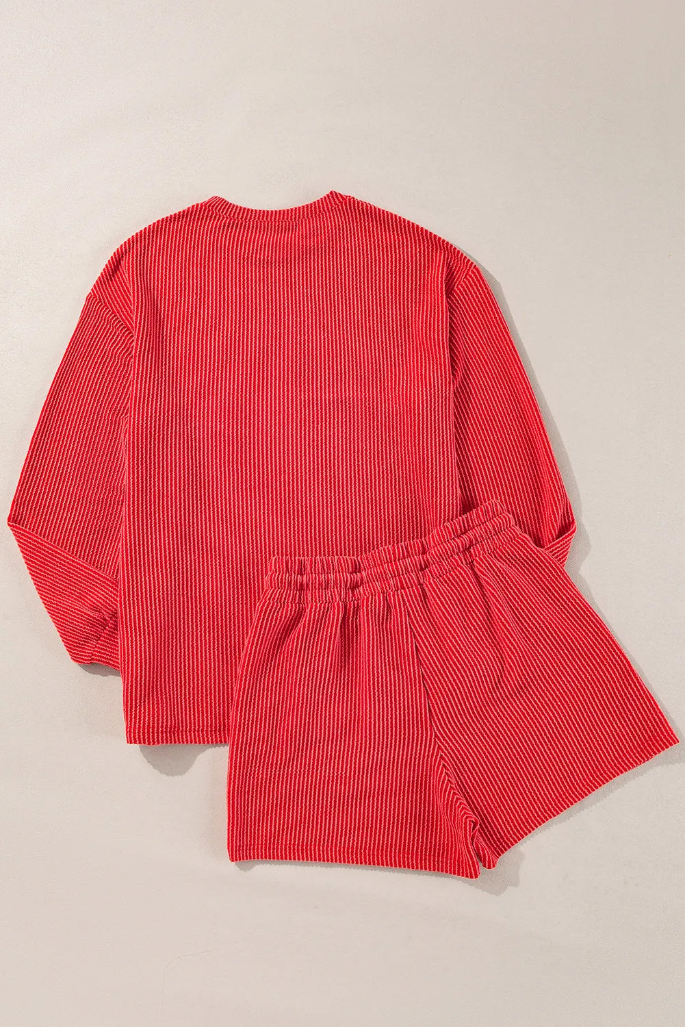 Merry Round Neck Long Sleeve Top and Shorts Lounge Set in Black Forest for Women