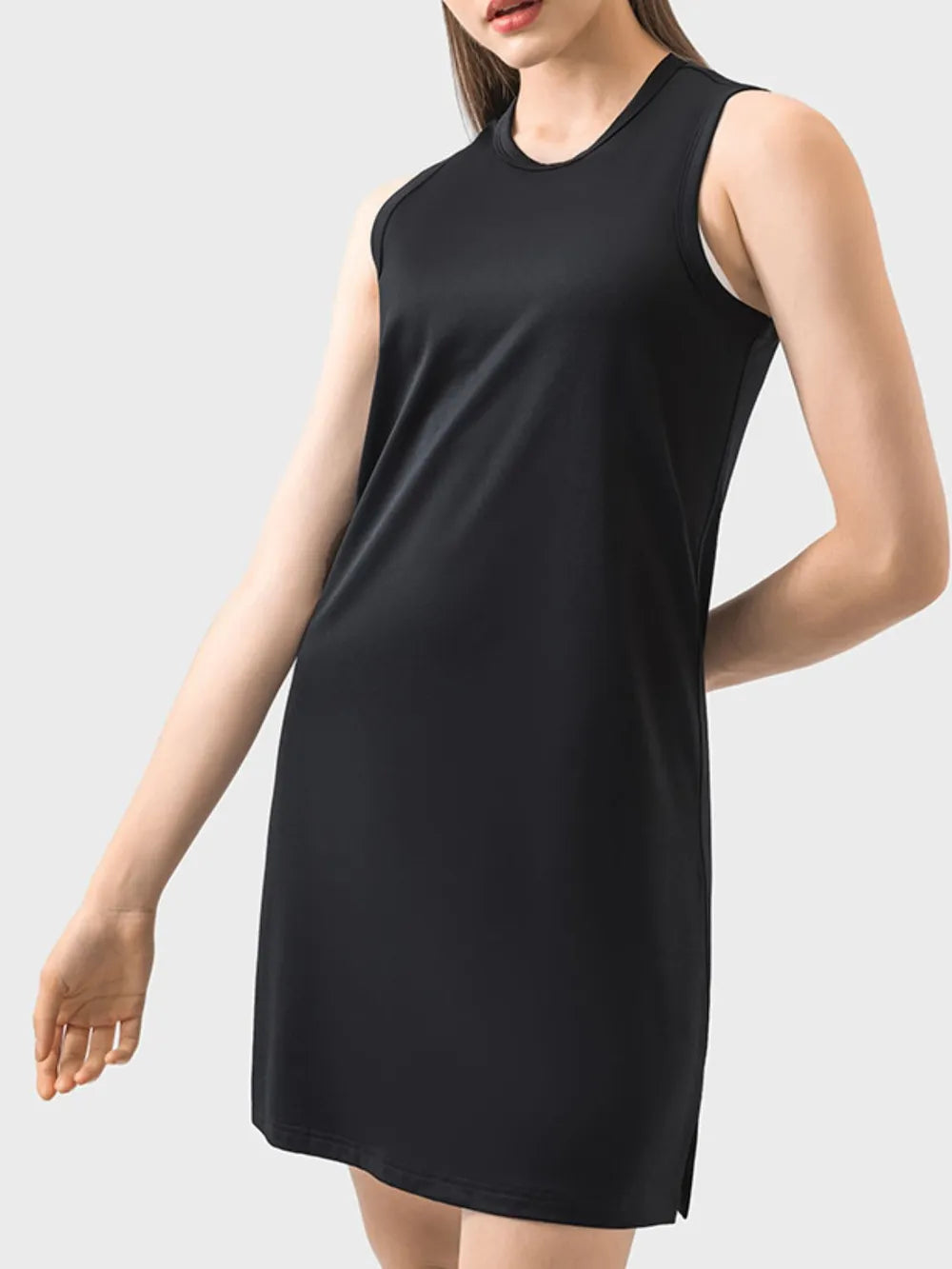 Round Neck Sleeveless Active Dress in Blush Pink for Women