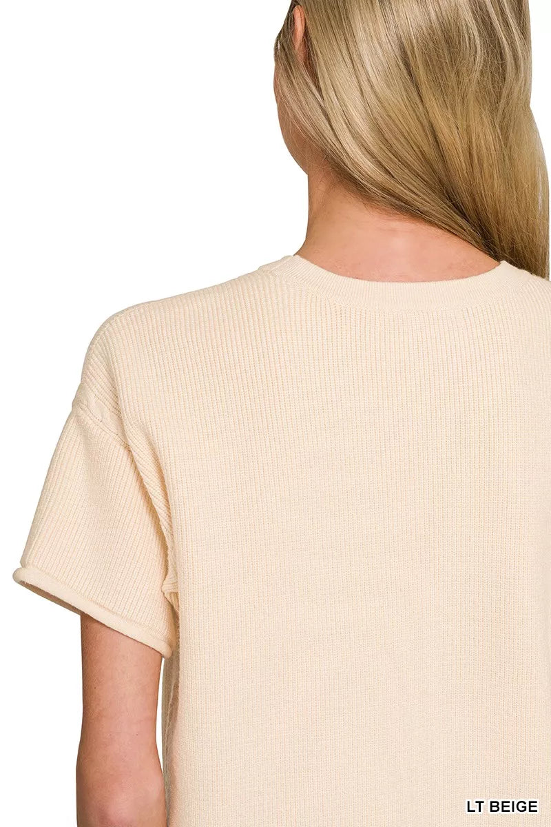 Viscose Round Neck Top & Pants Set in Light Beige for Women