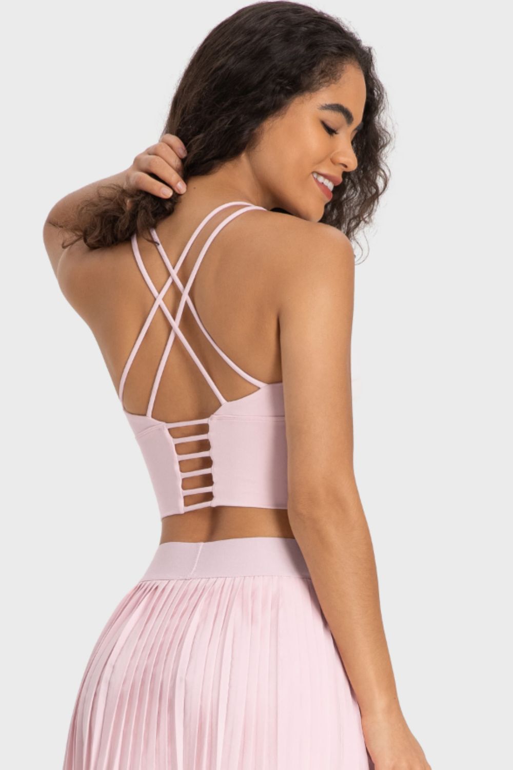 Crisscross Back Ladder Detail Sports Bra in Mid Green for Women