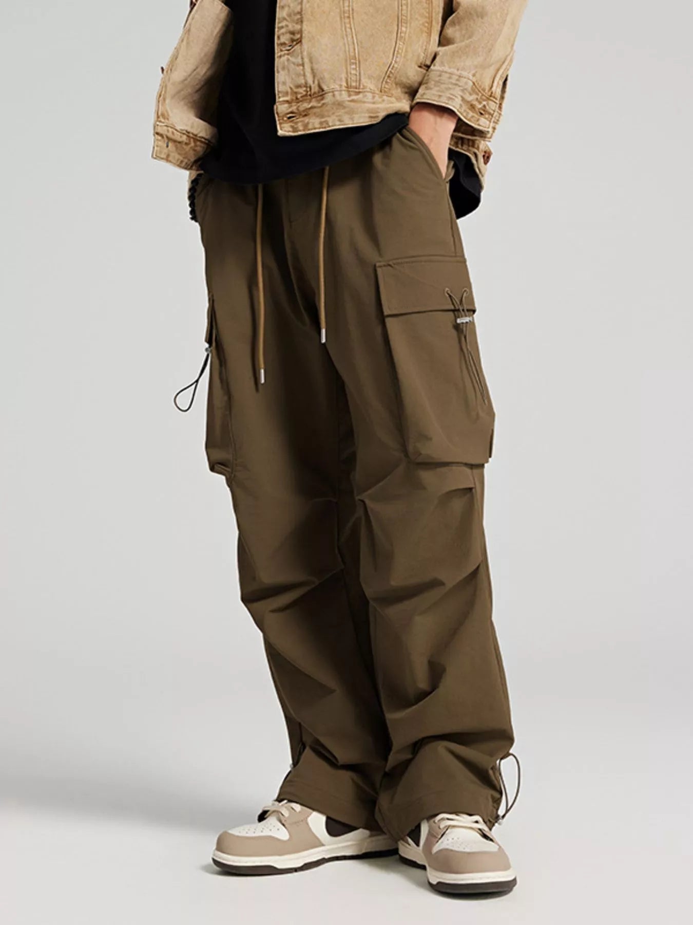 Wide Leg Pants with Cargo Pockets in Creamy-White for Men
