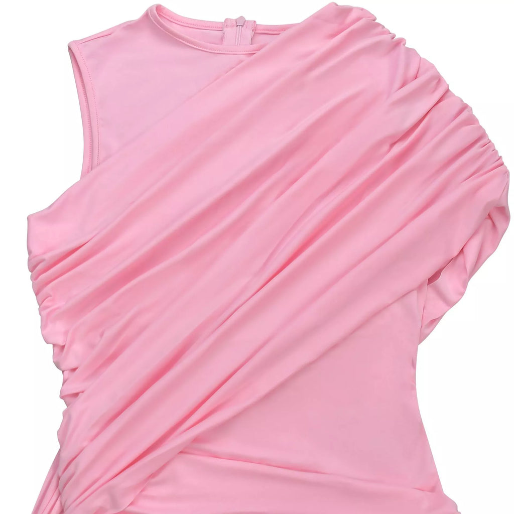 Ruched One-Shoulder Flare Leg Jumpsuit in Pink for Women