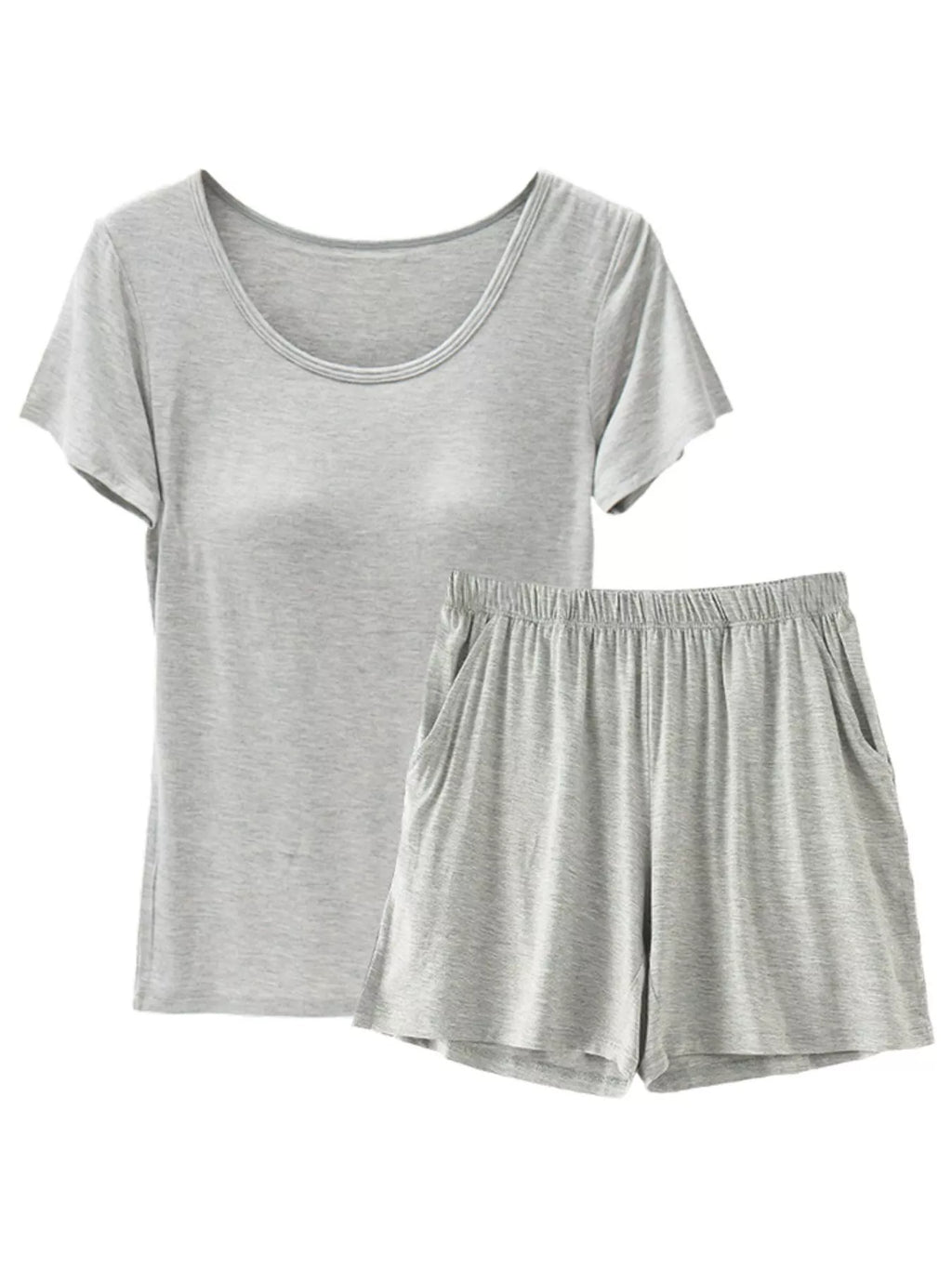 Plus Size Padded Modal Short Sleeve T-Shirt and Shorts Set in Dark Gray for Women