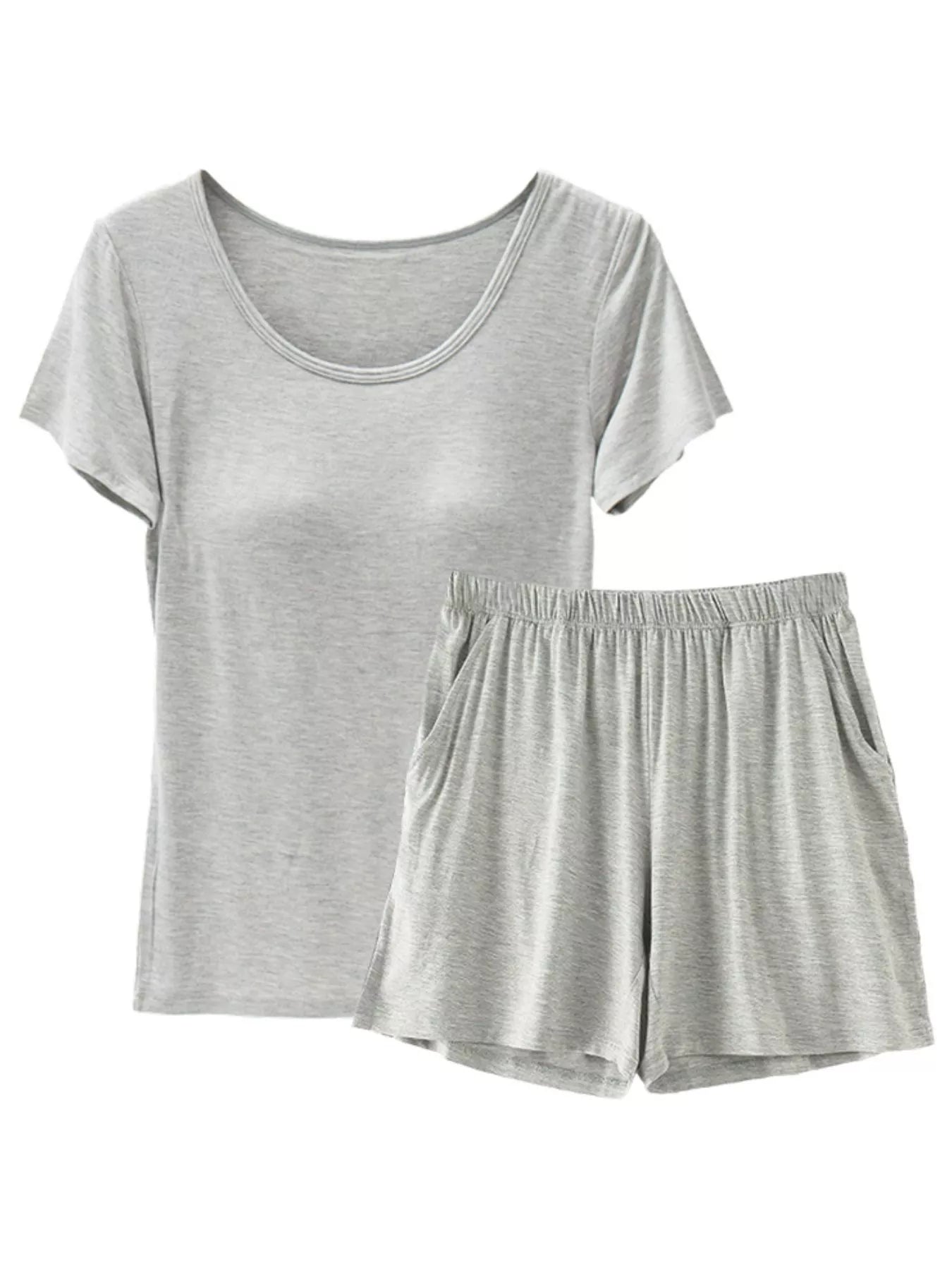 Plus Size Padded Modal Short Sleeve T-Shirt and Shorts Set in Dark Gray for Women