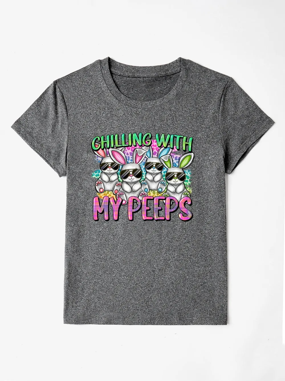 Chilling with My Peeps Round Neck T-Shirt in Black for Women
