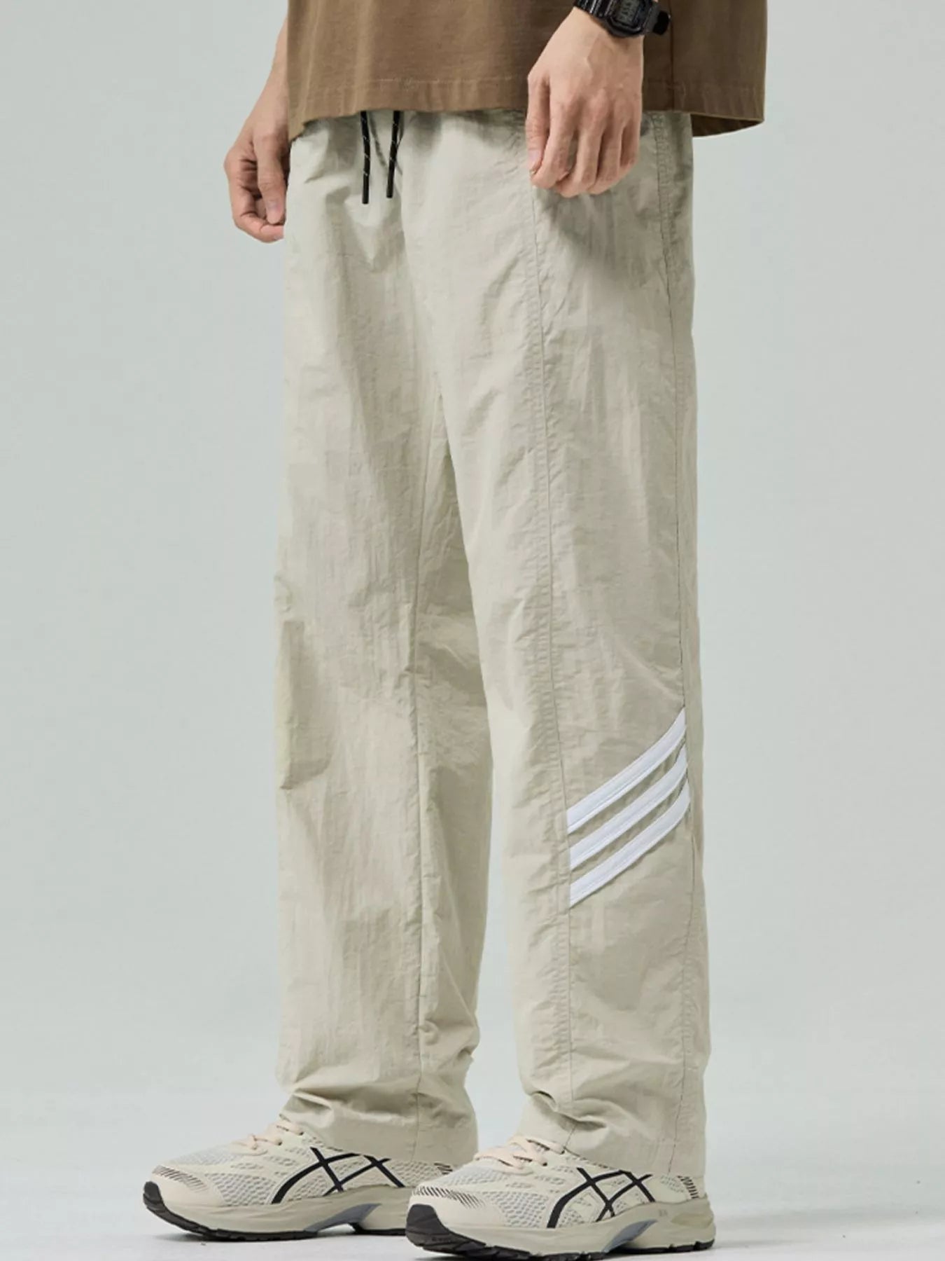 Plus Size Drawstring Wide Leg Pants in Light Khaki for Men