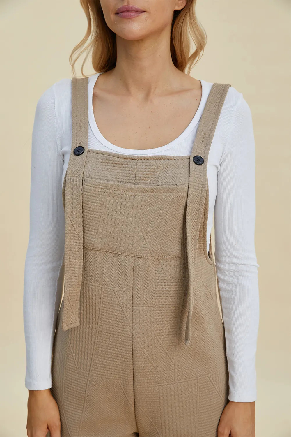 Plus Size Texture Sleeveless Romper in Khaki in Brown for Women