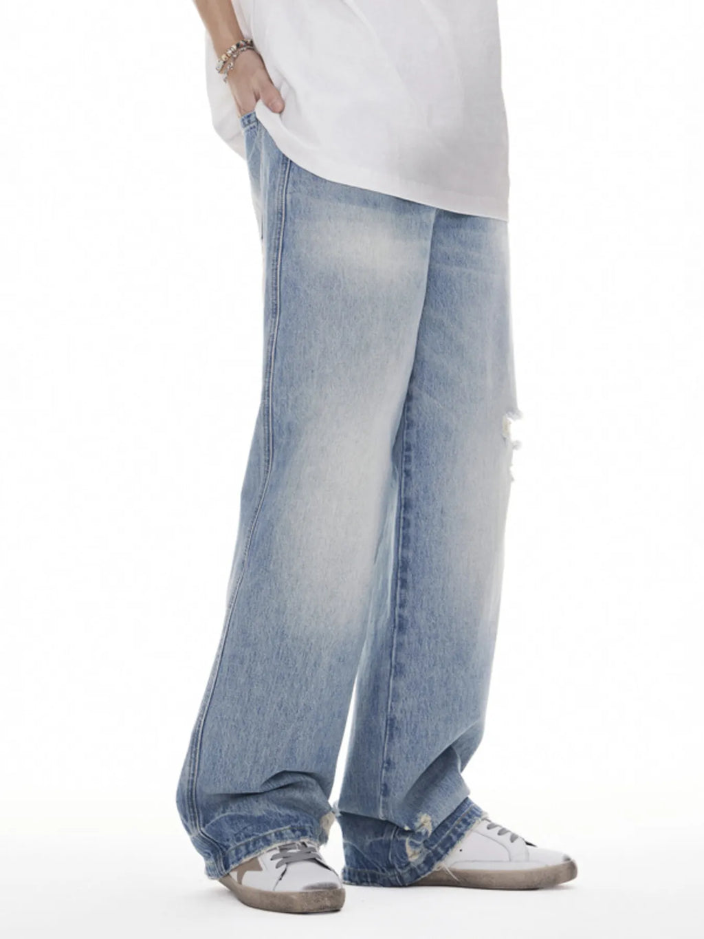 Distressed Wide Leg Jeans in Blue for Men