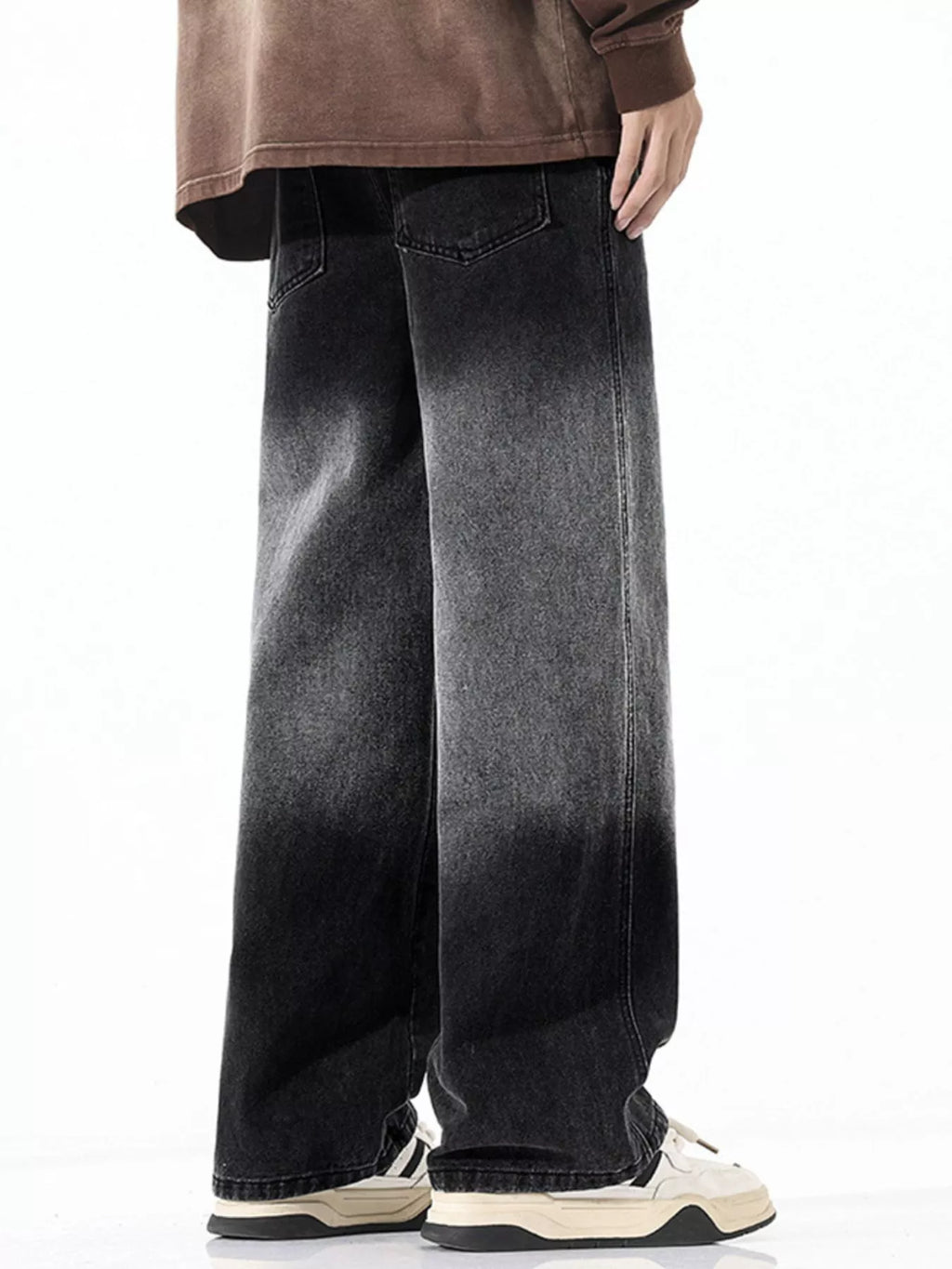 Gradient Wash Wide Leg Jeans Plus Size in Black for Men