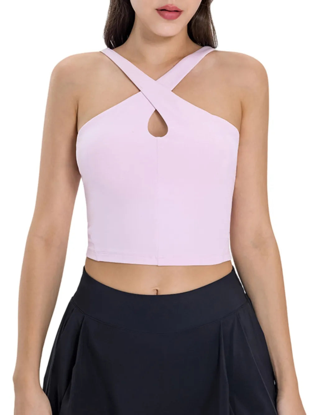 Crisscross Grecian Neck Active Cami in Cream for Women