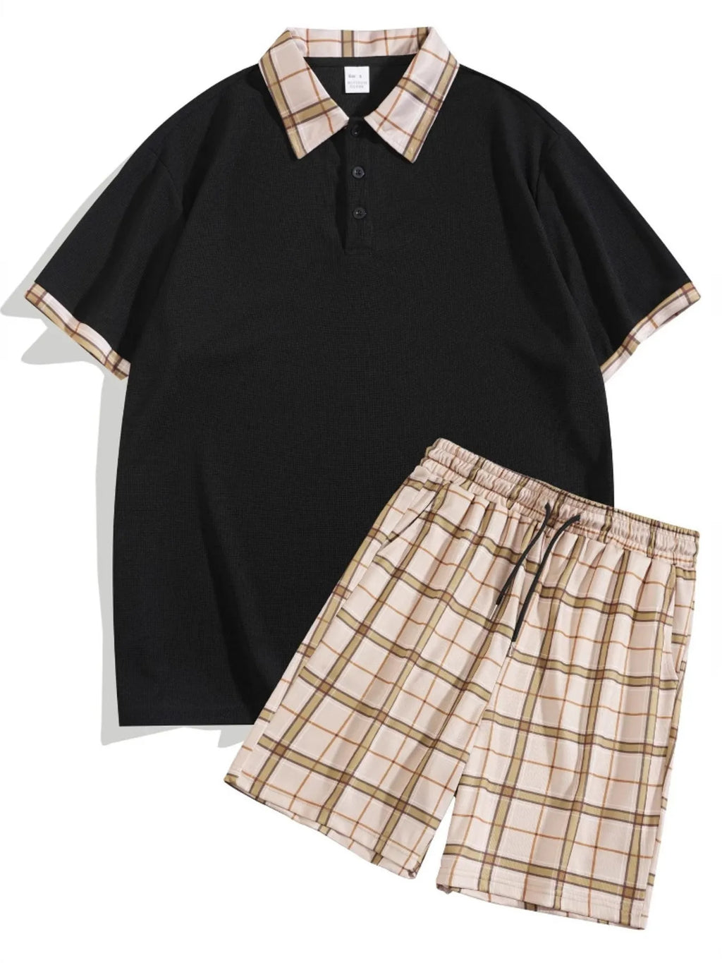 Classic Plaid Collar Polo and Shorts Set Plus Size in Red for Men