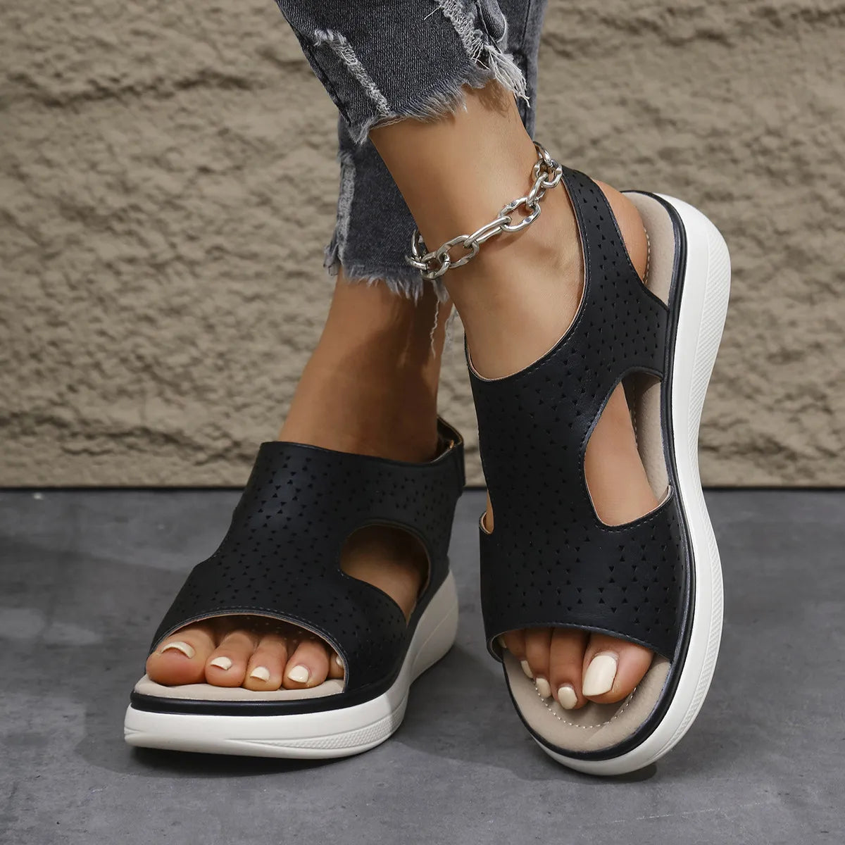 Cutout Platform Sandals in White for Women