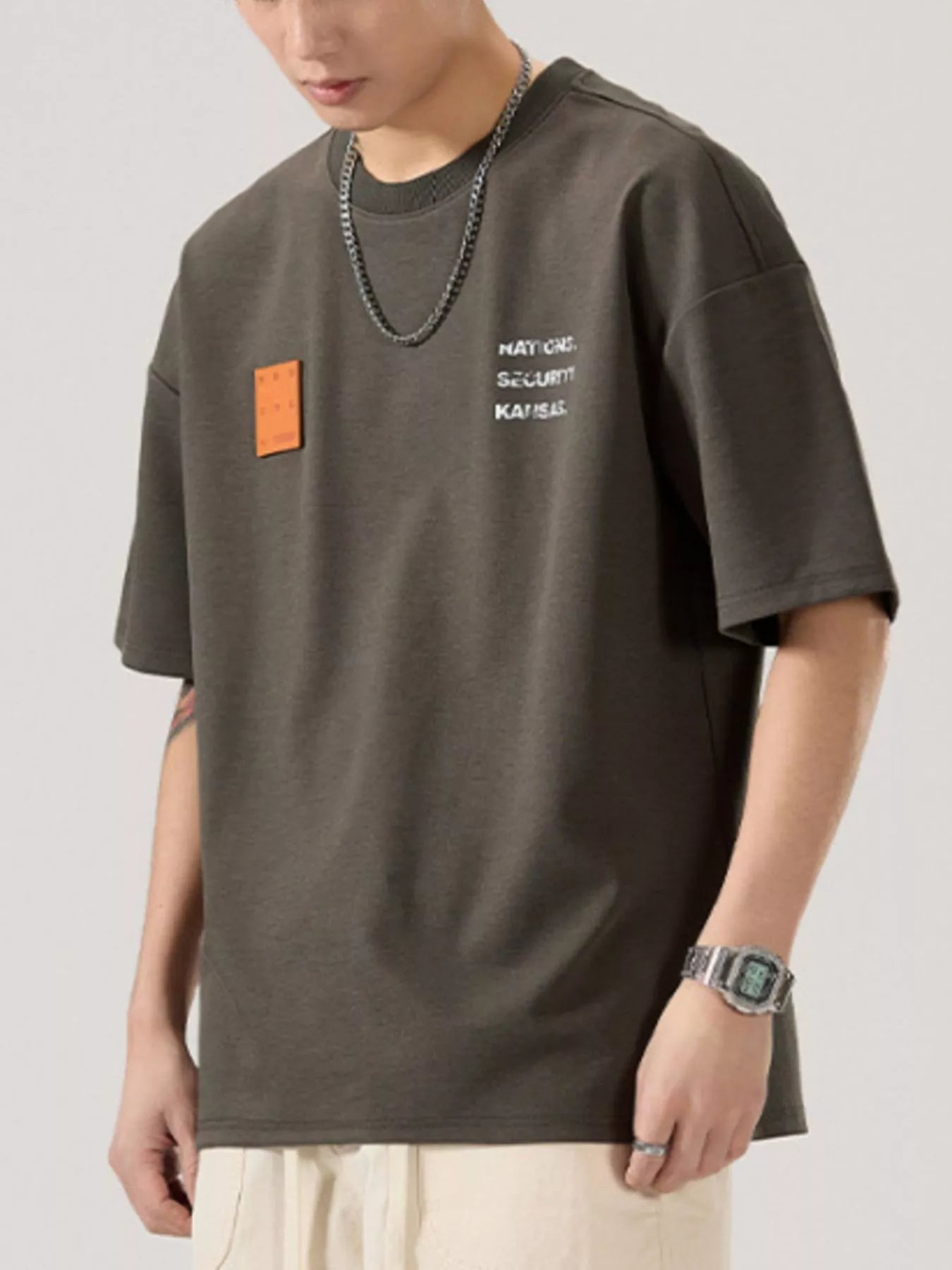 Round Neck Short Sleeve T-Shirt Plus Size in Classic in Black for Men