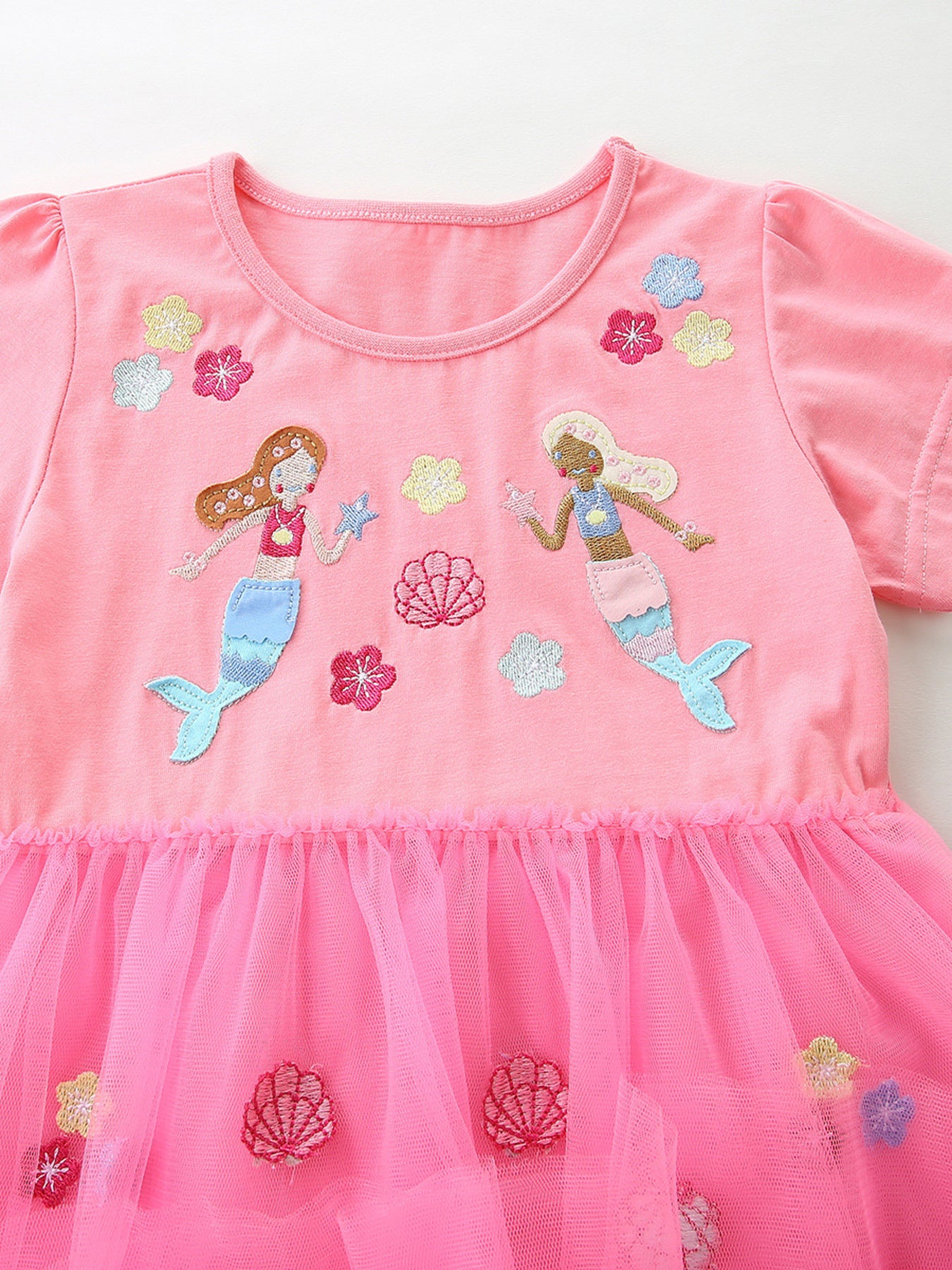 Embroidered Tulle Dress in Pink for Girls