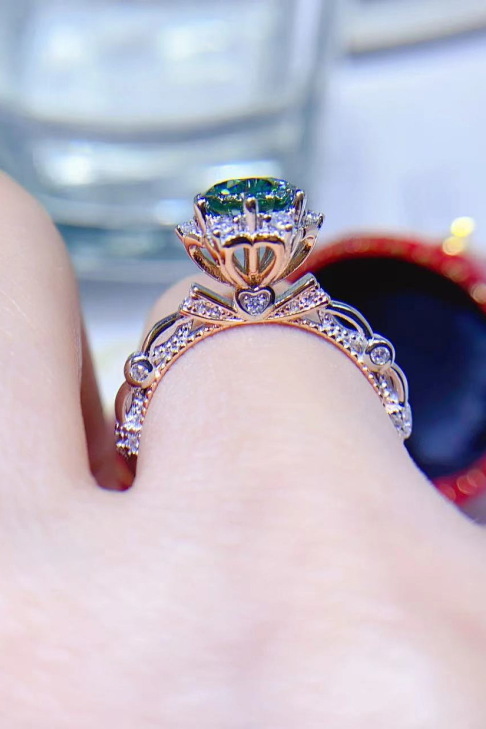 1 Carat Moissanite 925 Sterling Silver Ring in Light Green for Women