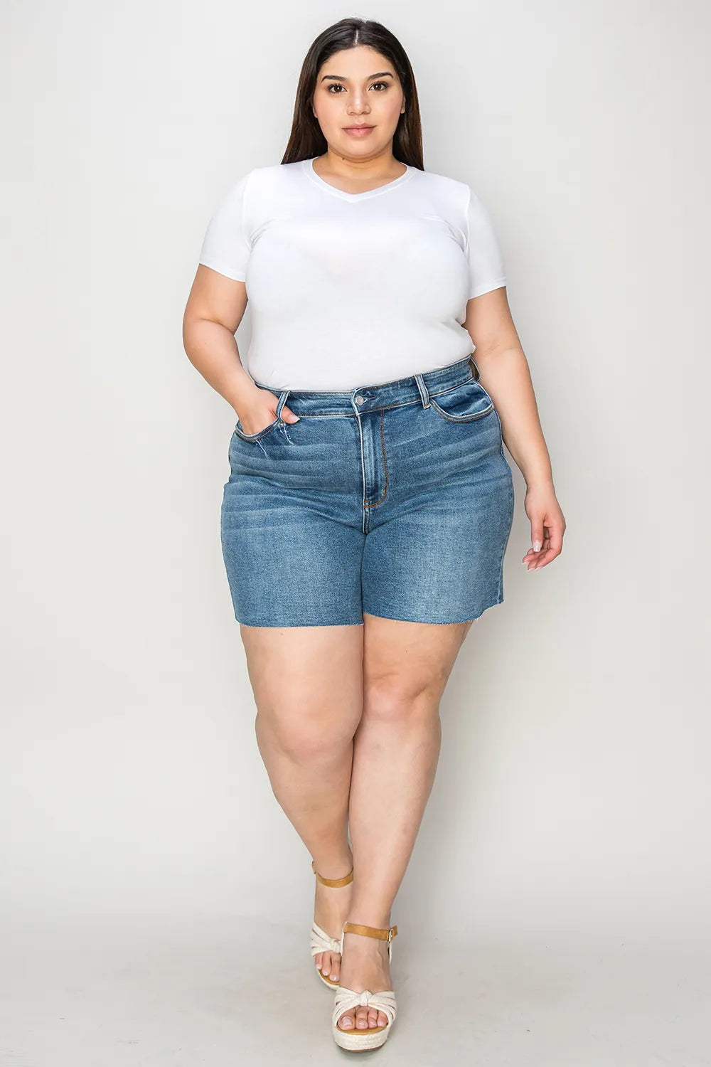 Plus Size High Waist Slim Denim Shorts for Women