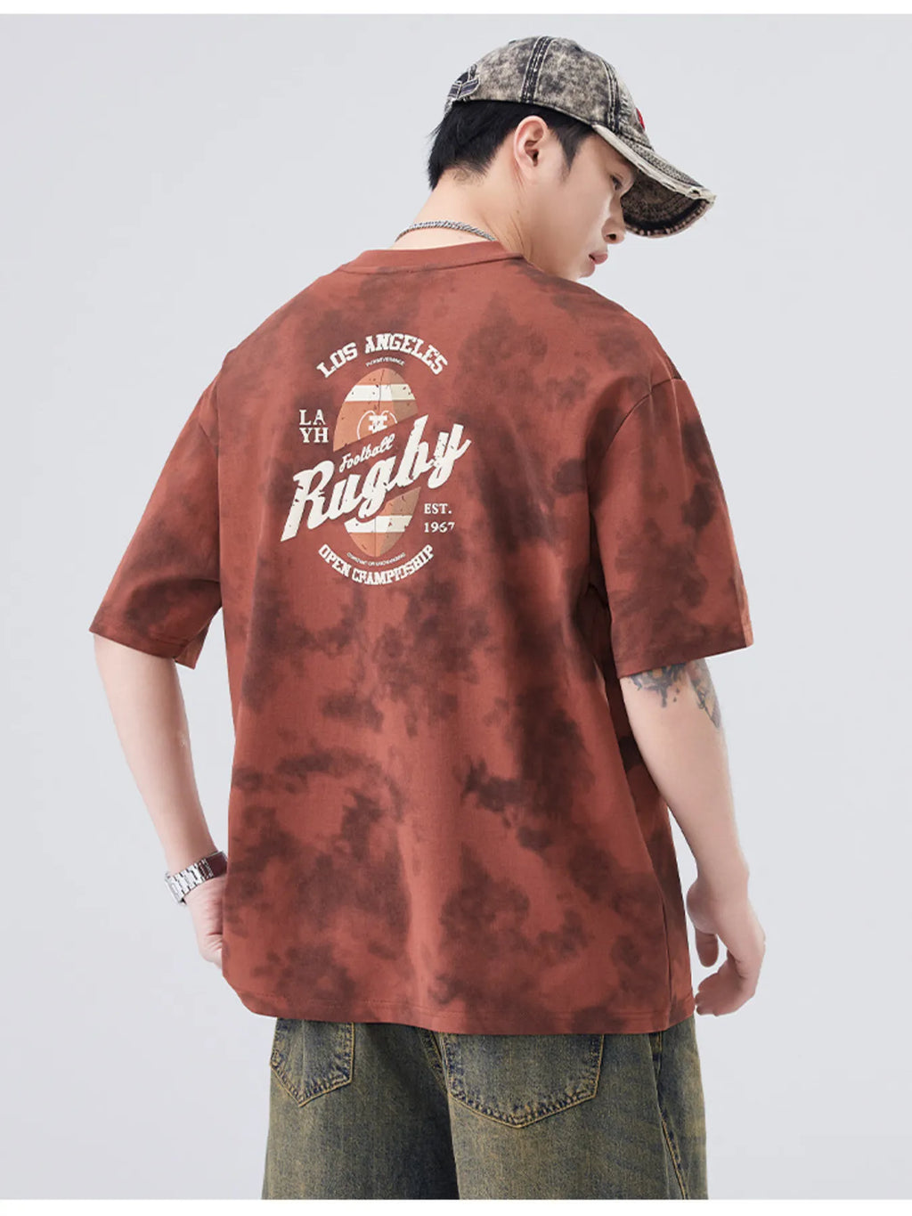 Plus Size Round Neck Short Sleeve T-Shirt in Beige for Men