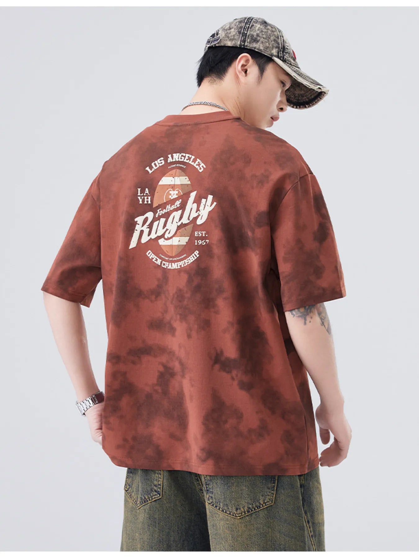 Plus Size Round Neck Short Sleeve T-Shirt in Beige for Men