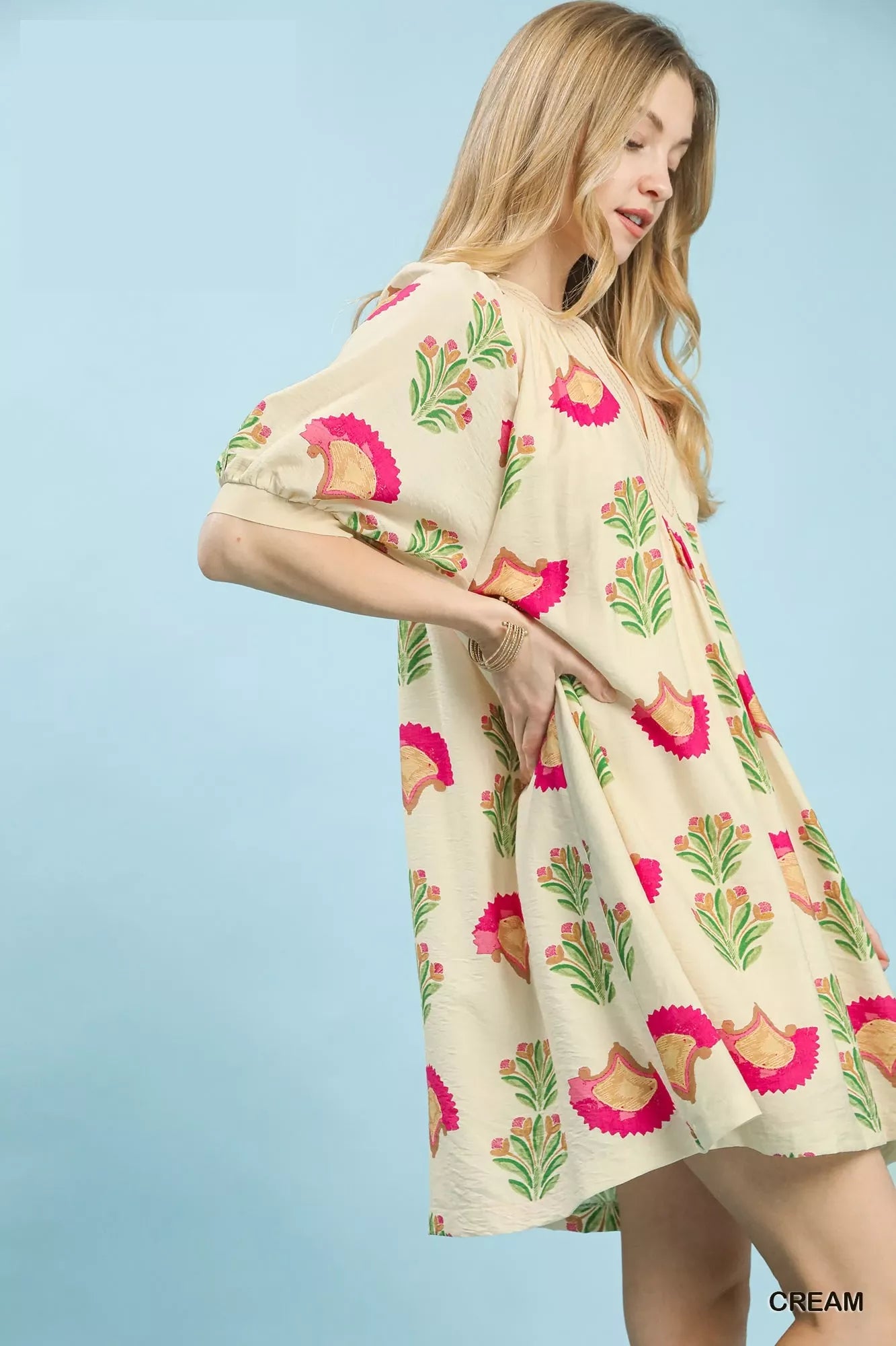 Abstract Print Mini Dress in Cream for Women