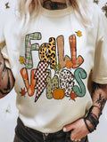 Fall Vibes Cotton Blend Casual T-Shirt in White for Women