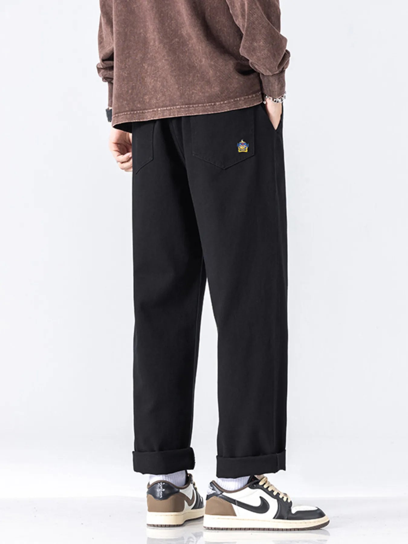 Casual Loose-Fit Drawstring Pants Plus Size in Black for Men