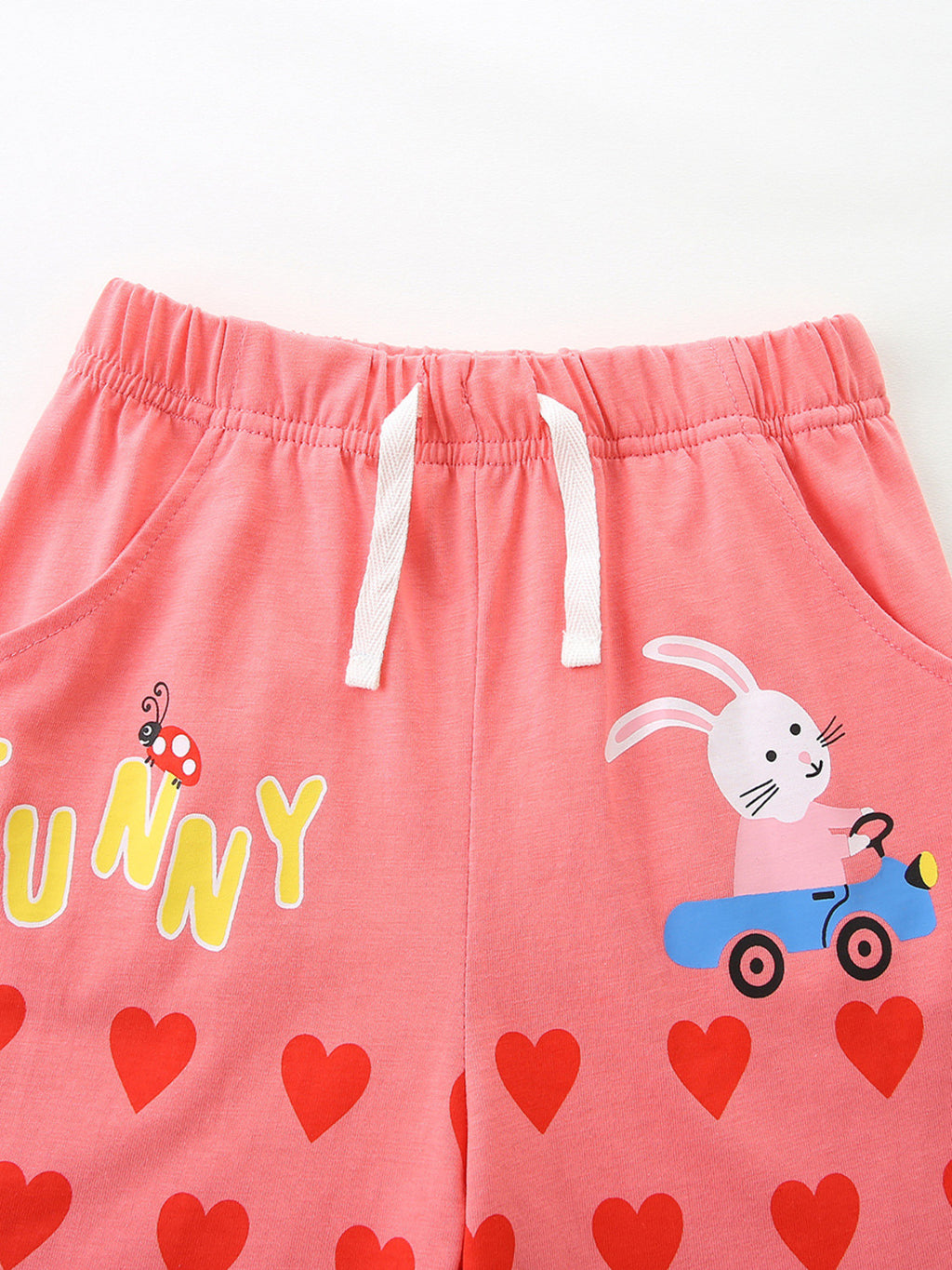 Bunny Heart Print Top and Shorts Set in Strawberry for Girls