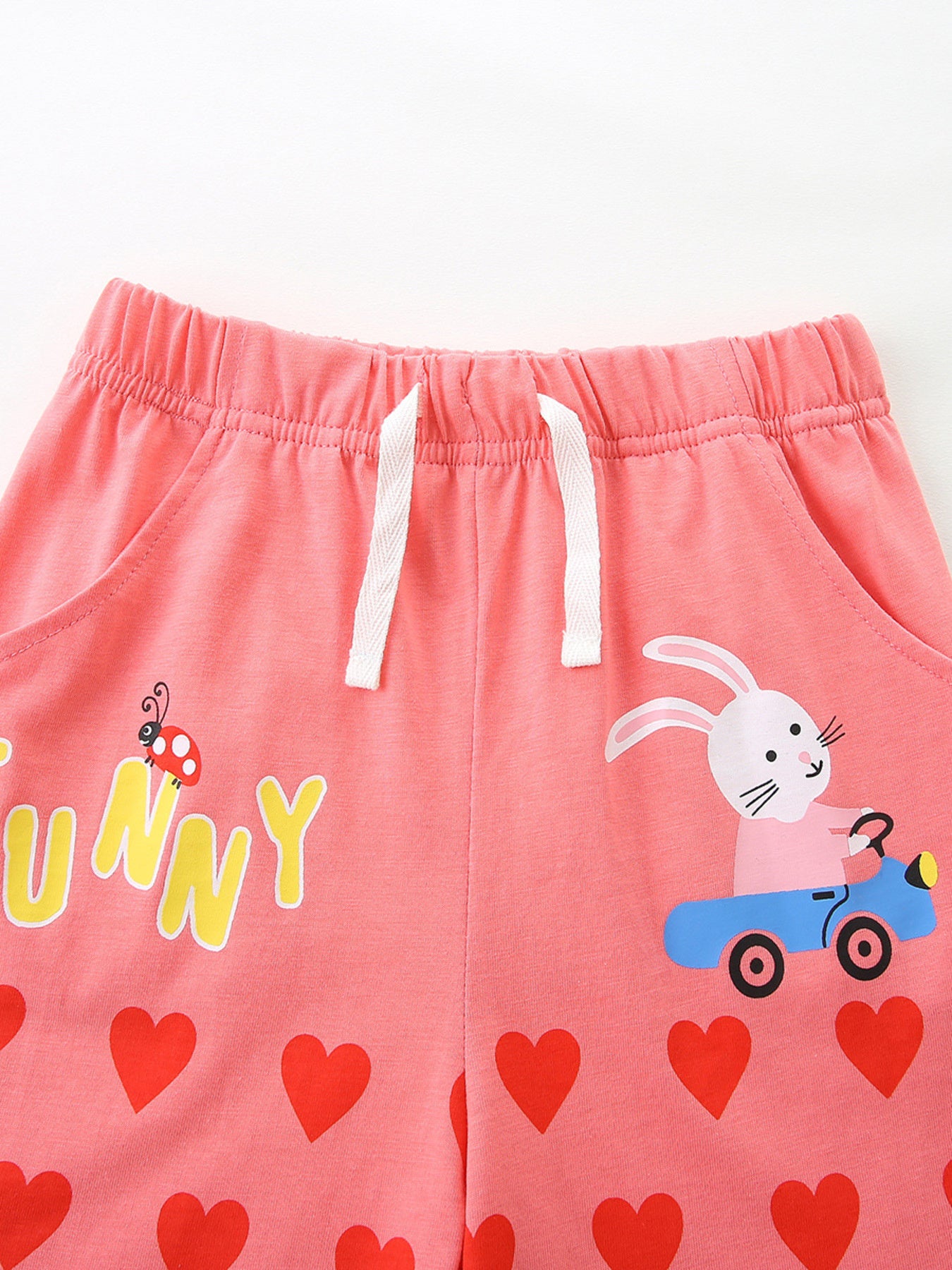 Bunny Heart Print Top and Shorts Set in Strawberry for Girls