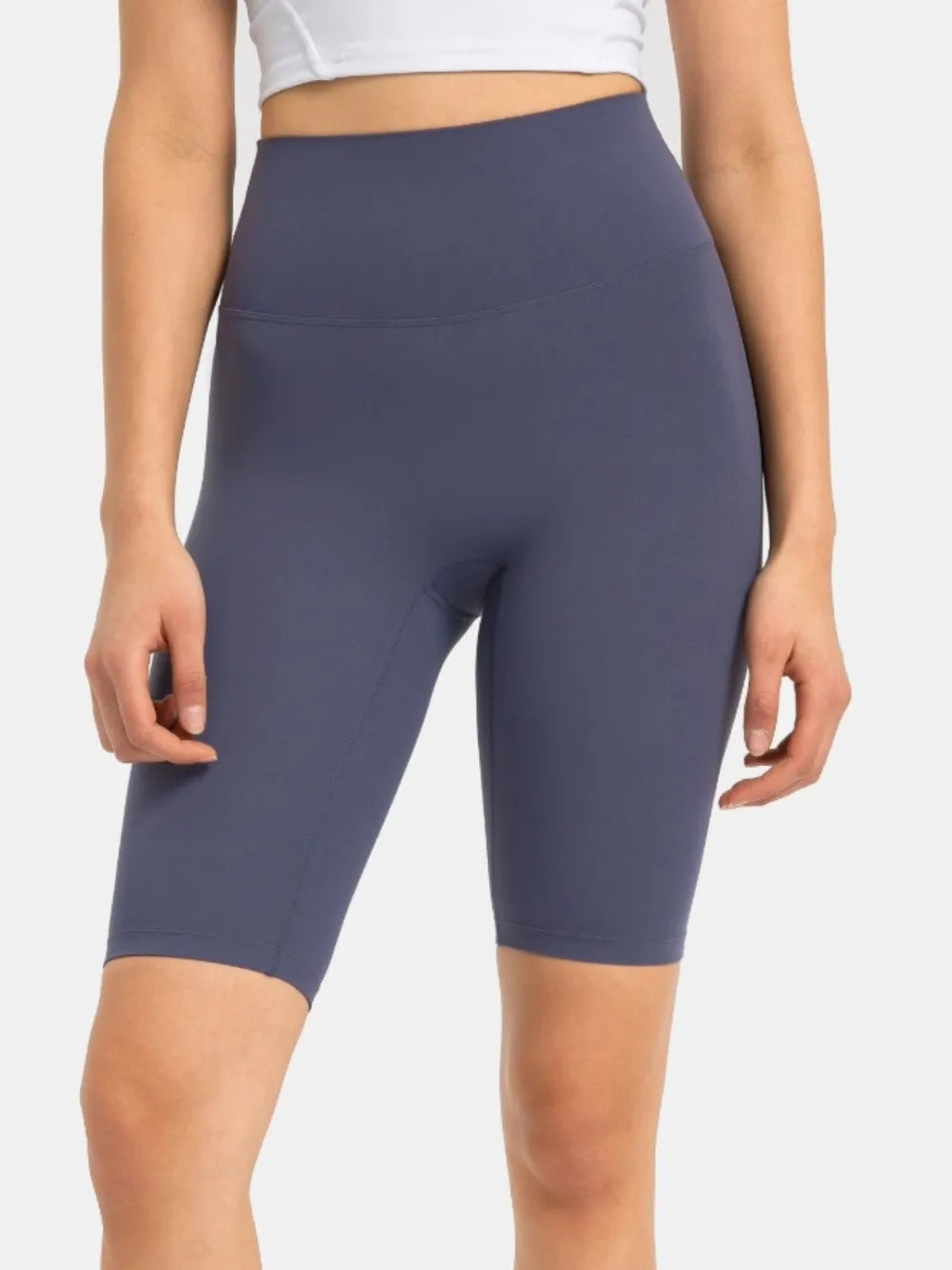 High Rise Wide Waistband Active Shorts in Dark Brown in Royal Blue for Women