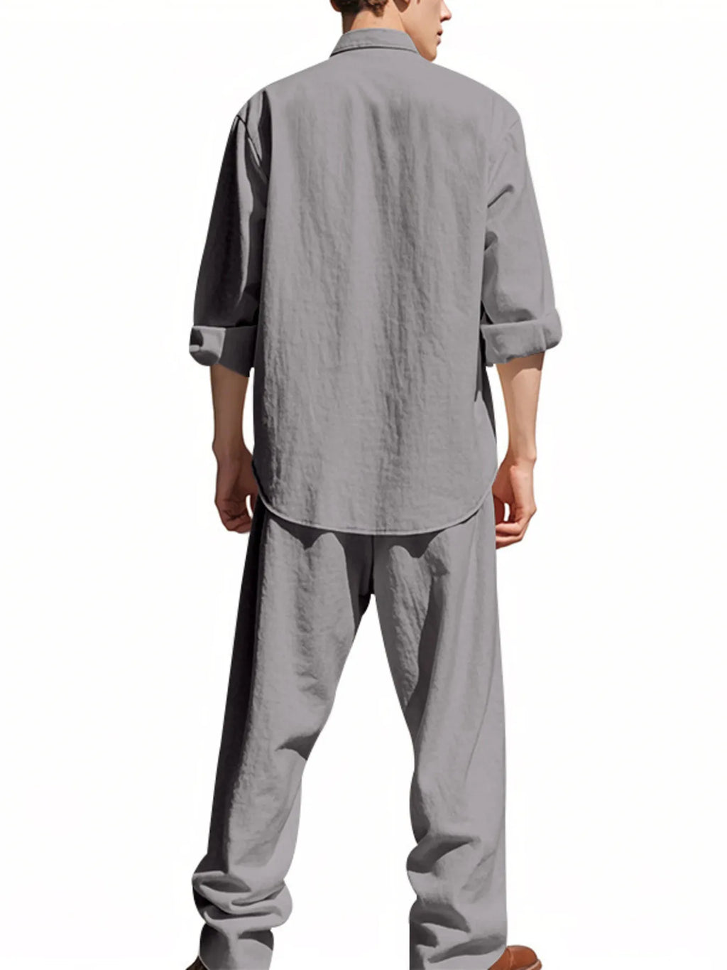 Button Up Shirt and Pants Set Plus Size in Black for Men