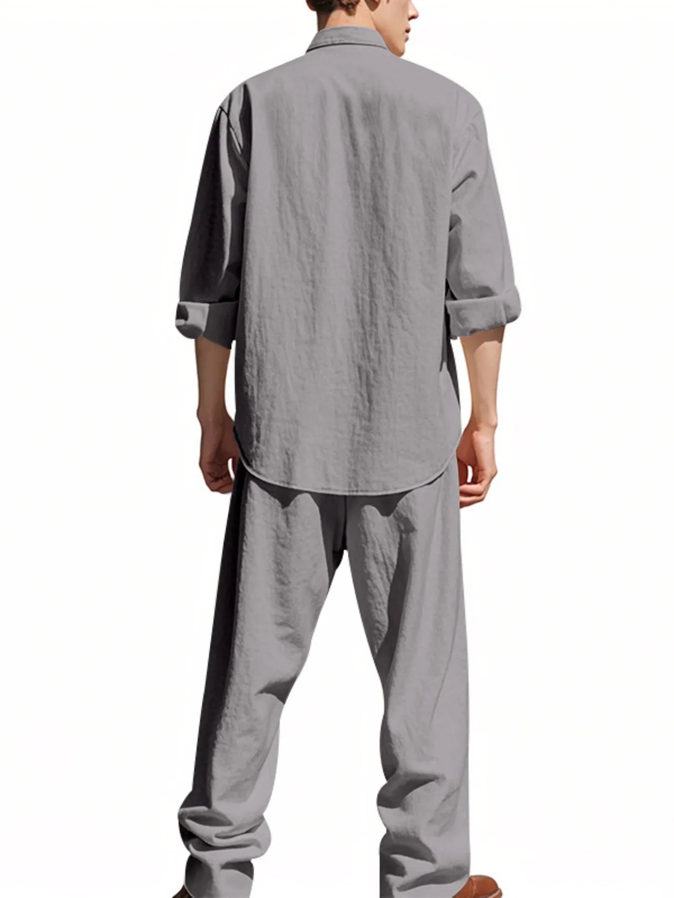 Button Up Shirt and Pants Set Plus Size in Black for Men