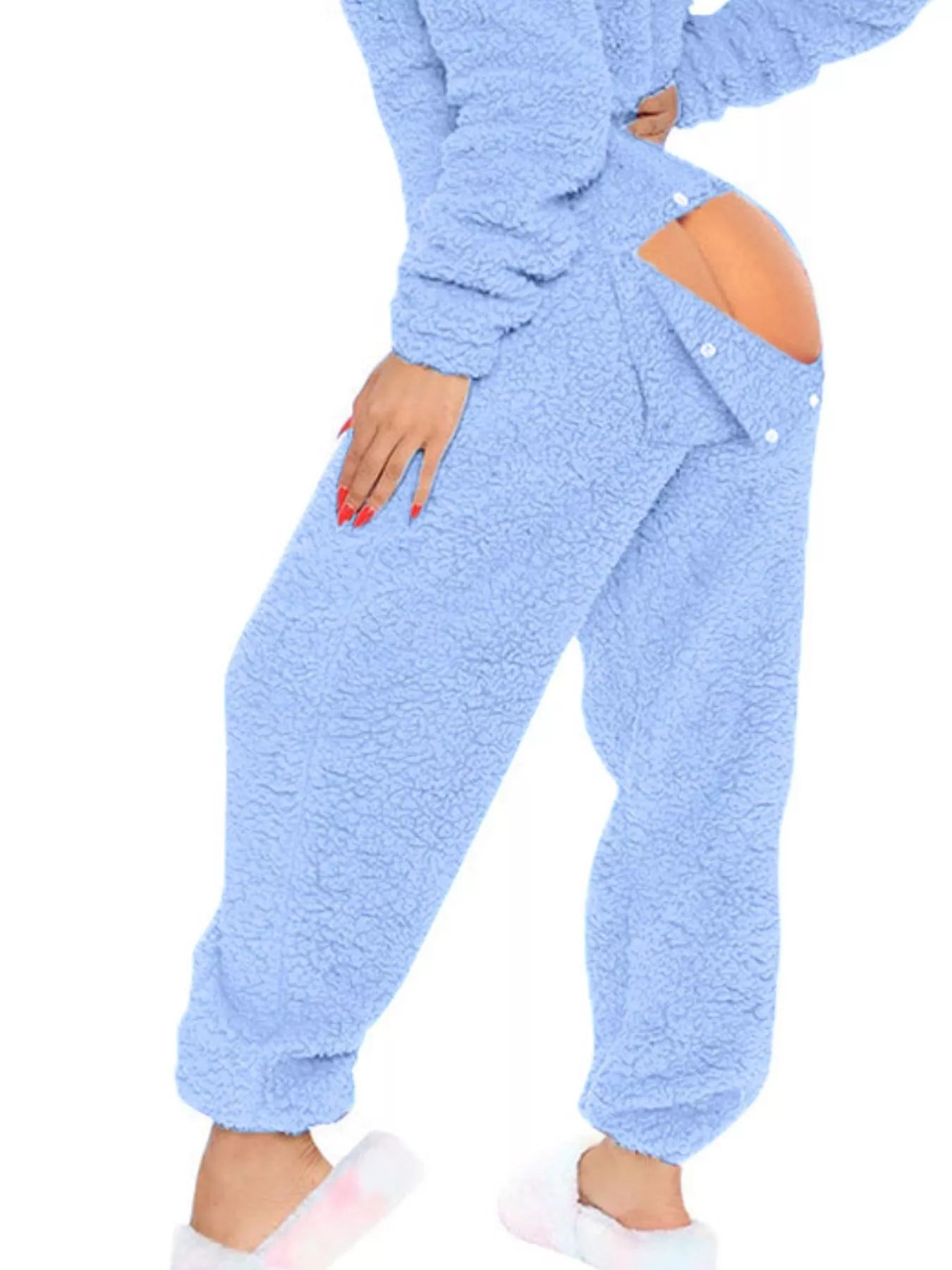 Fleece Hooded Open Back Jumpsuit in Black for Women