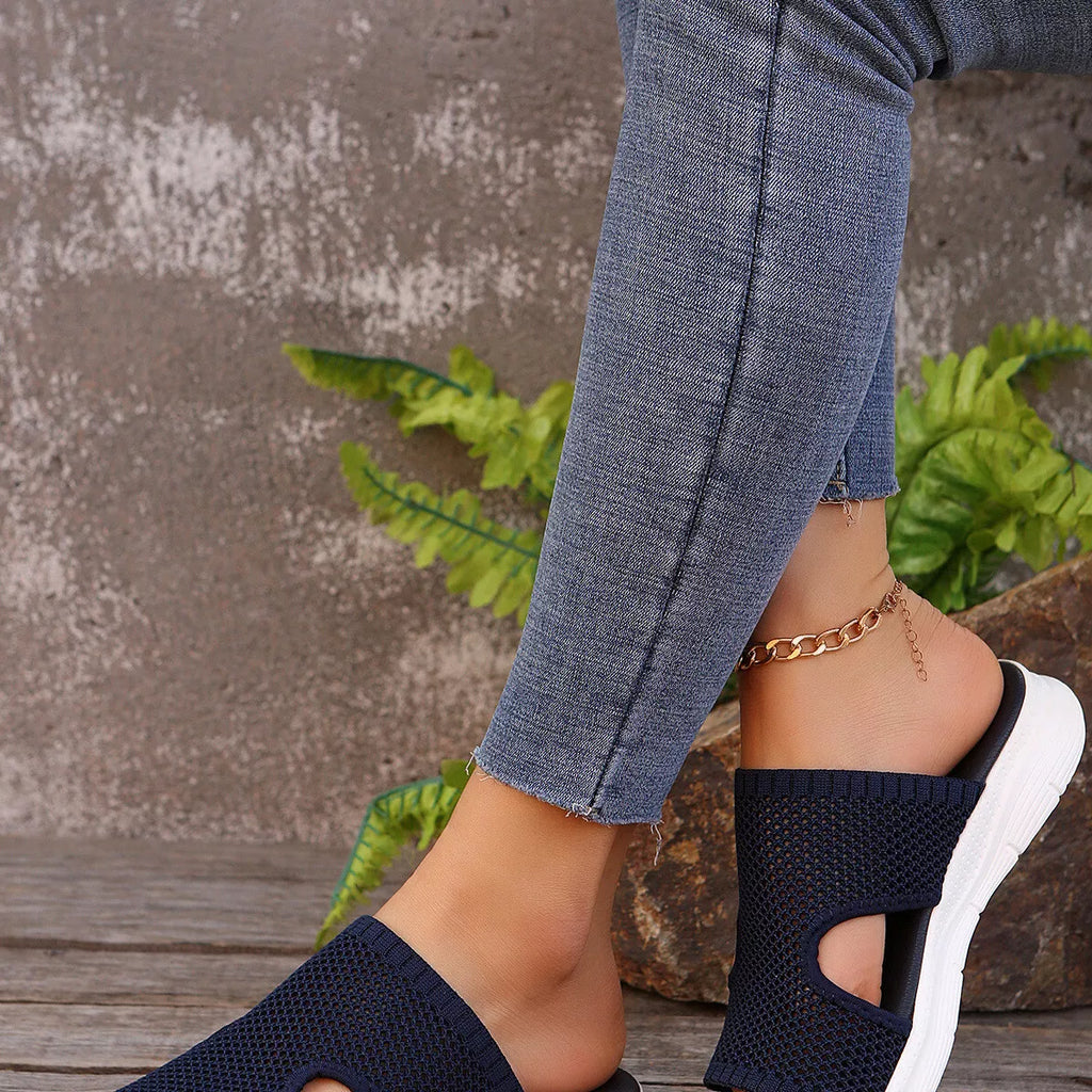 Breathable Mesh Open Toe Sandals in Dark Blue for Women