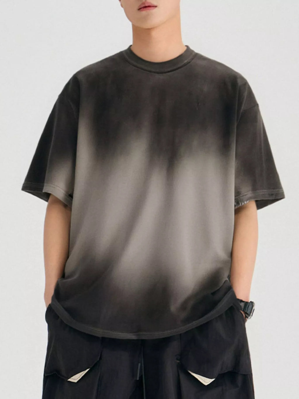 Gradient Round Neck Oversized T-Shirt in Taupe for Men