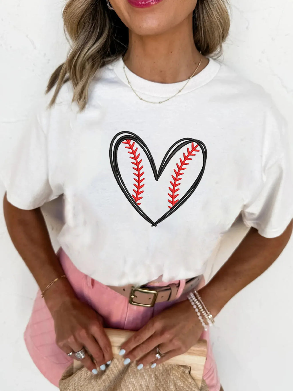 Heart Graphic Short Sleeve T-Shirt in White for Women