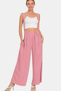 Pocketed Wide Strap Wide Leg Overalls in Light Rose for Women