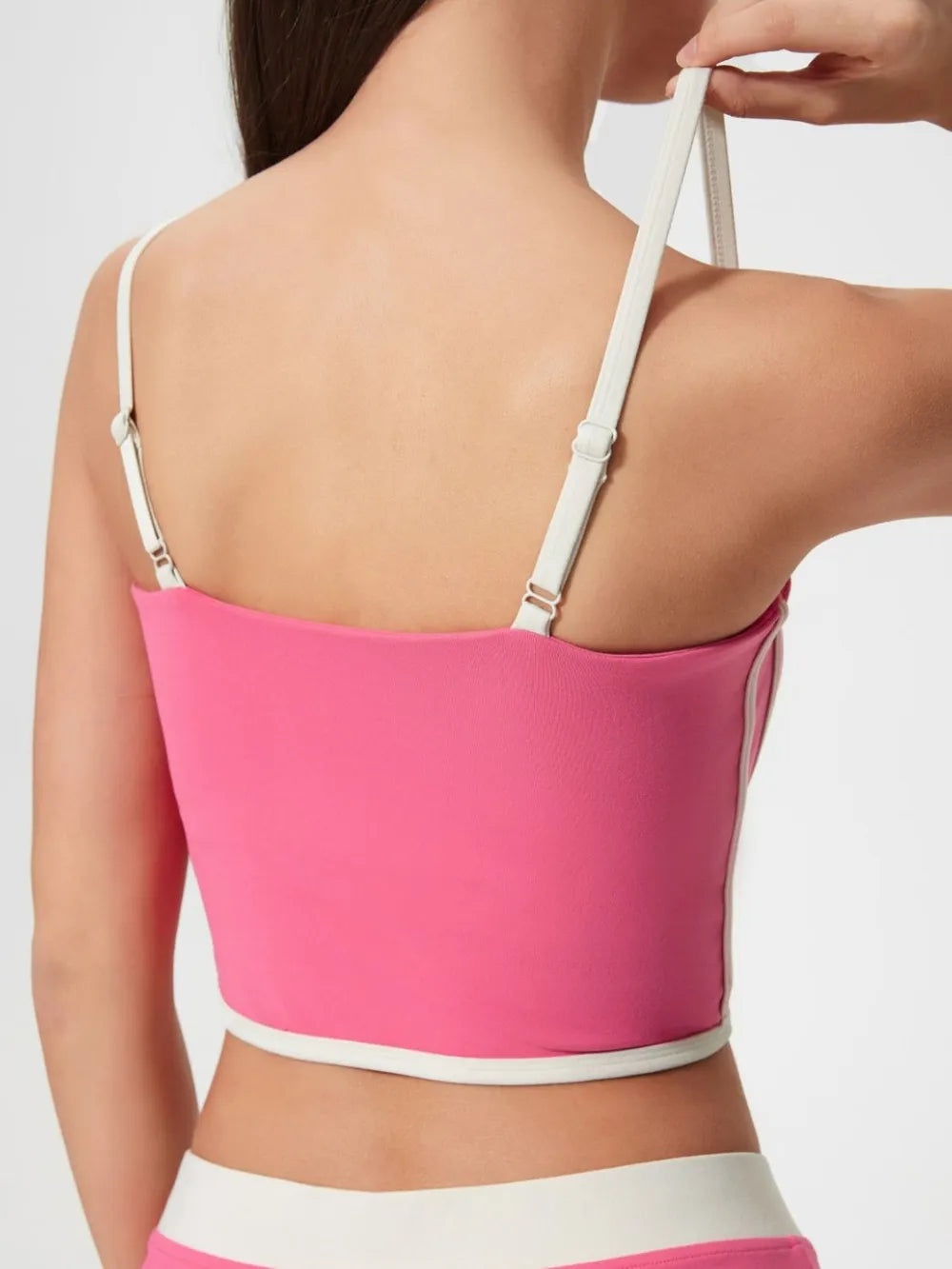 Contrast Trim Square Neck Active Cami with Detachable Chest Pads in Fuchsia Pink for Women