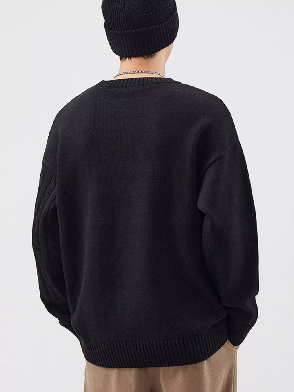 Cable Knit Long Sleeve Sweater Plus Size in Light Apricot for Men