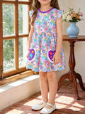 Butterfly & Heart Print Pocket Ruffle Sleeve Dress in Multicolor for Girls