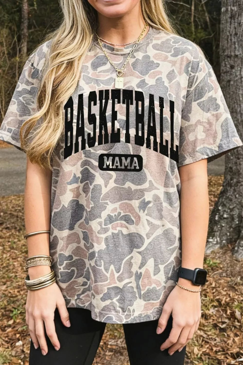 Basketball Mama Camo Print Relaxed Fit T-Shirt in Mocha for Women