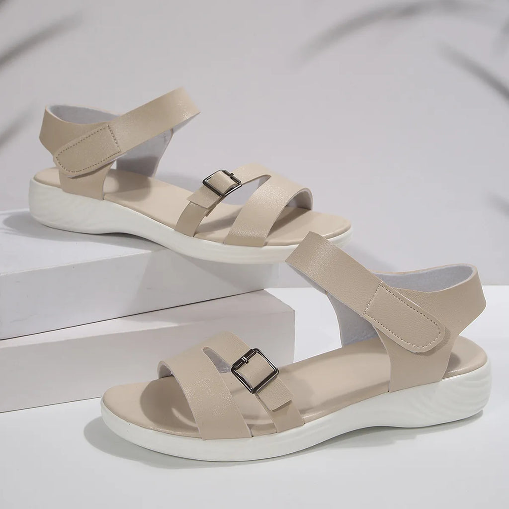 Open Toe Wedge Sandals in Light Brown for Women