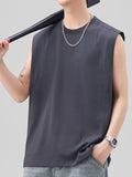 Plus Size Solid Color Casual Tank Top in Grey for Men