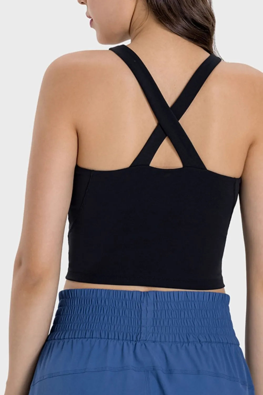 Crisscross Grecian Neck Active Cami in Black for Women