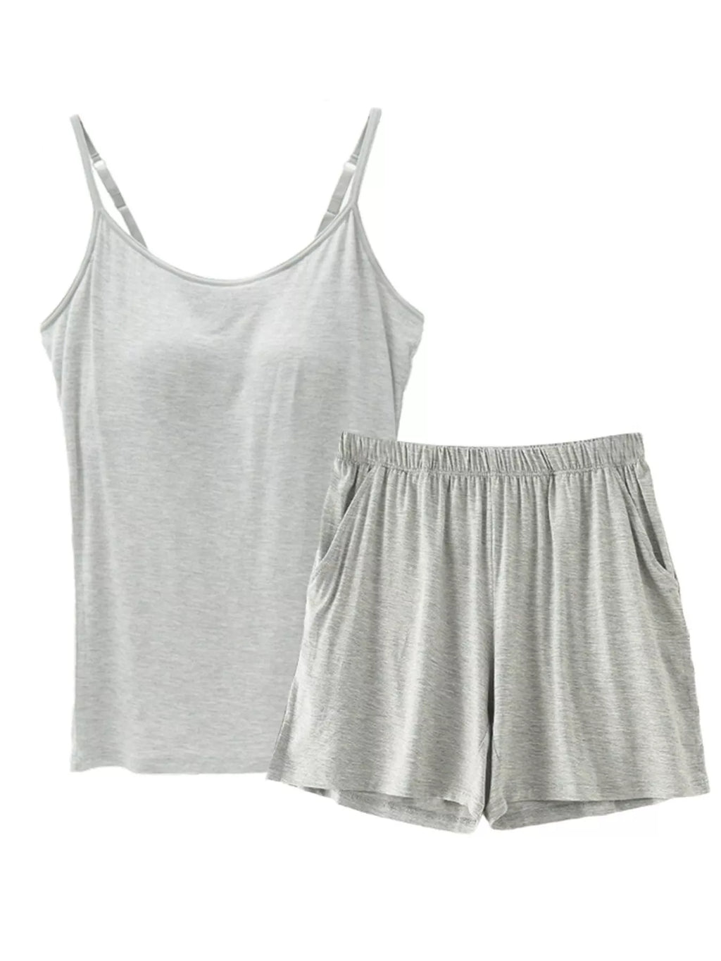 Plus Size Modal Adjustable Strap Padded Cami and Shorts Set in Khakis for Women